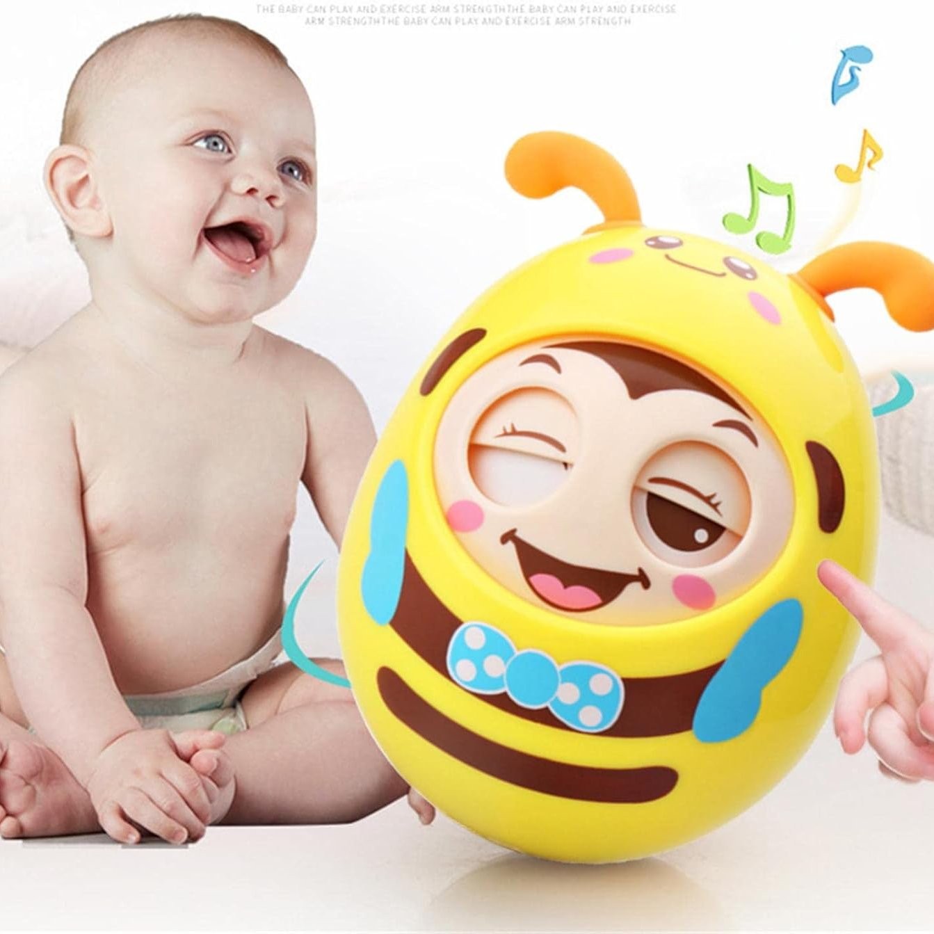 Cartoon Bee Tumbler Toy – Wobbling Baby Toy for Hand-Eye Coordination