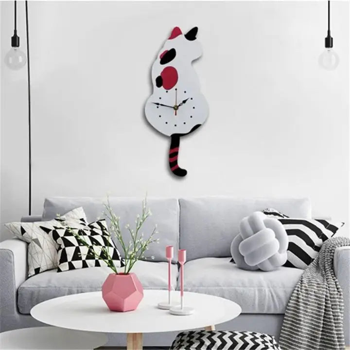 Adorable Kitty Pendulum Wall Clock