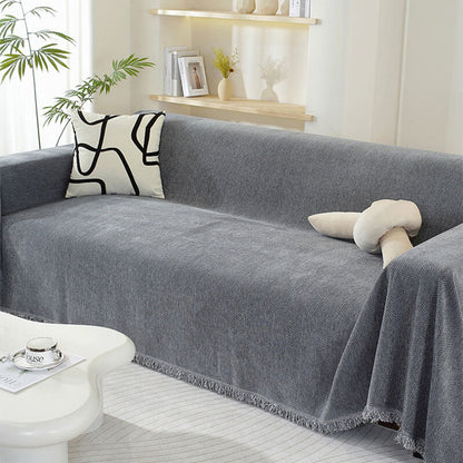 Plush Herringbone Throw Blanket with Fringe