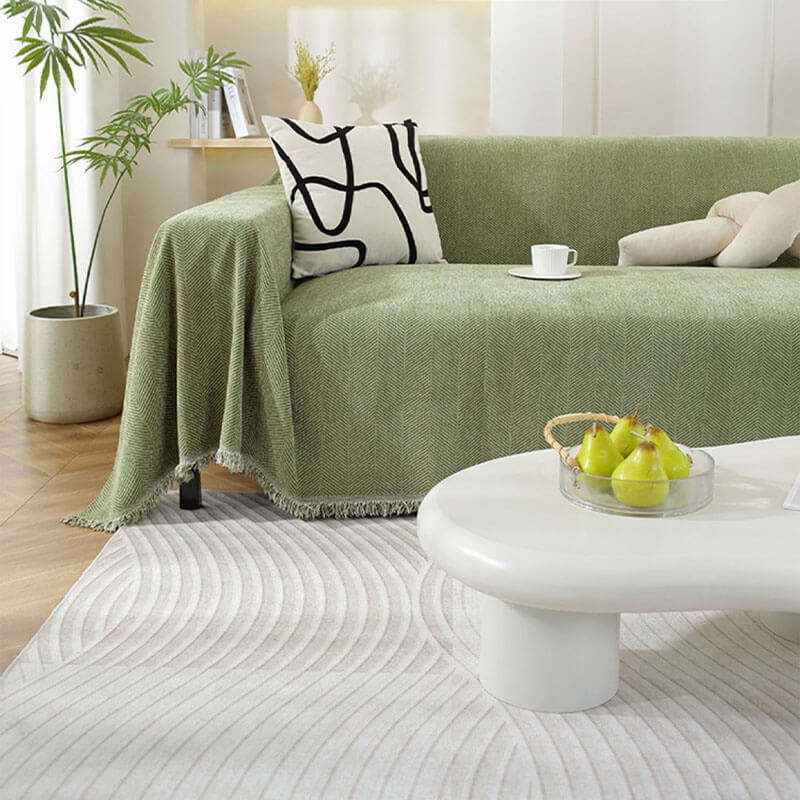 Plush Herringbone Throw Blanket with Fringe