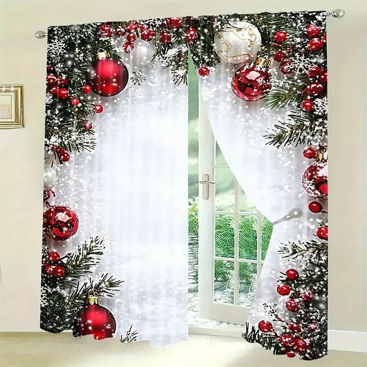 Christmas Themed Curtains in Premium FrostLinen Fabric – Festive Light Filtering Decor for Living Room and Bedroom 2