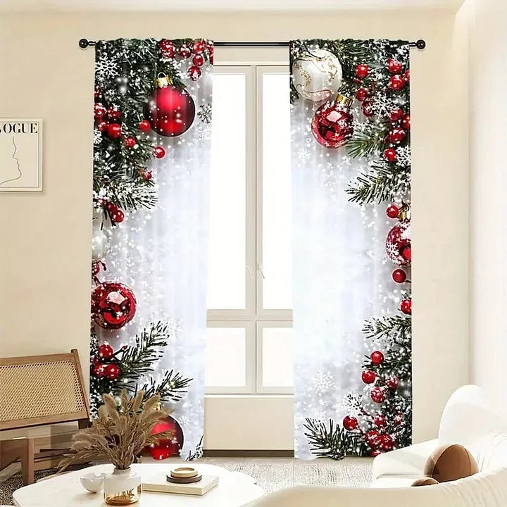 Christmas Themed Curtains in Premium FrostLinen Fabric – Festive Light Filtering Decor for Living Room and Bedroom 3
