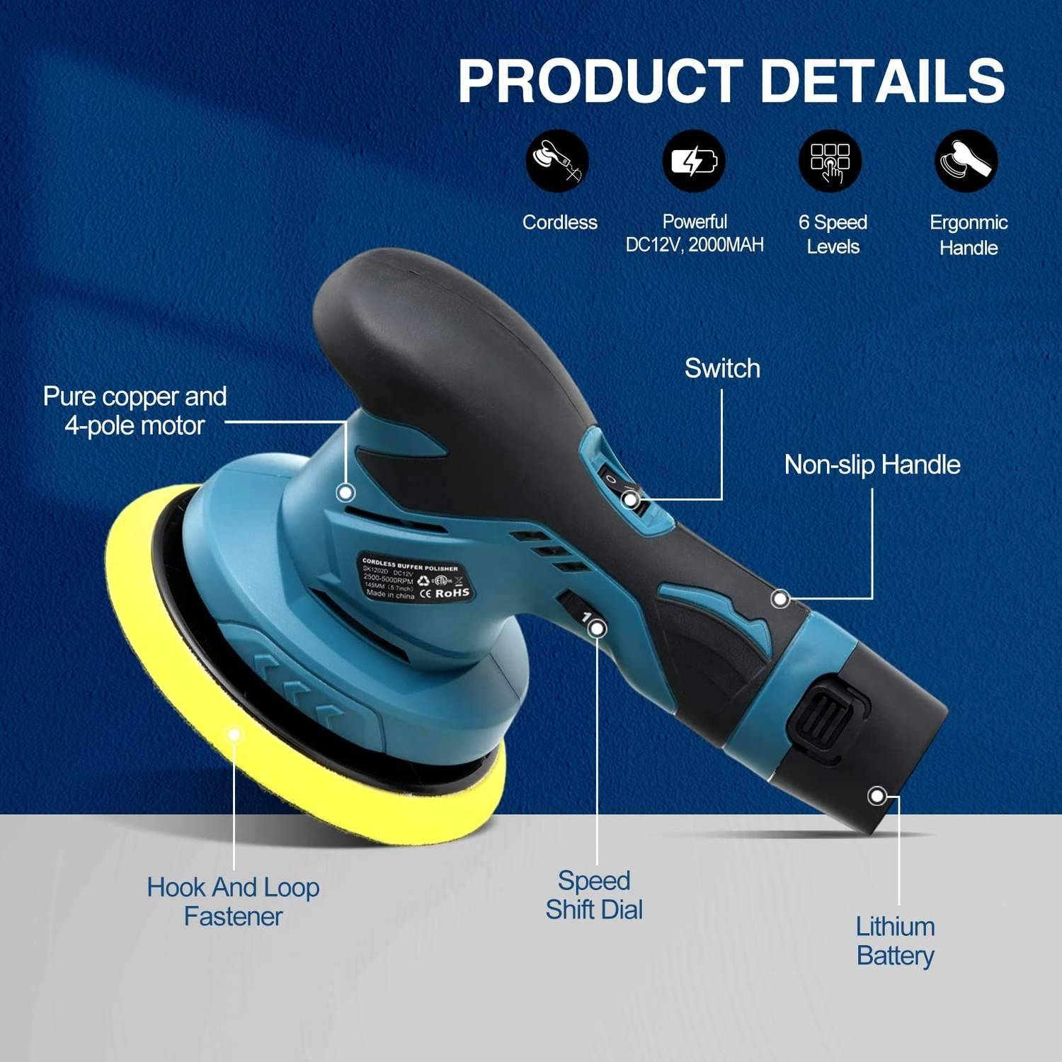 Cordless Car Buffer Polisher – Portable Car Polishing Machine for Scratch Removal & Shine Restoration