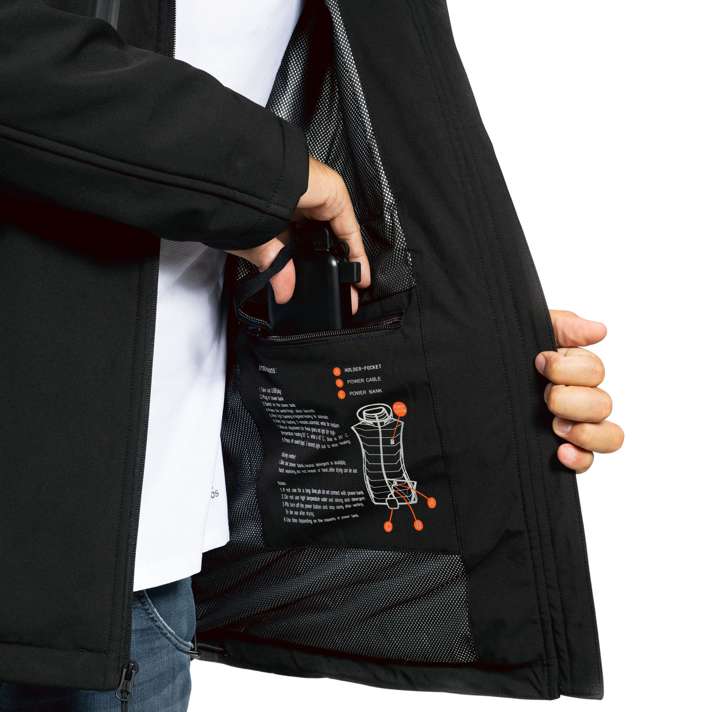 Warm Winter Mens Coat with Rechargeable Heat