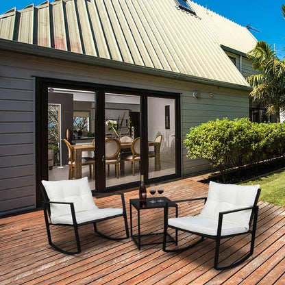 Patio Wicker Rocking Chair Set of 3