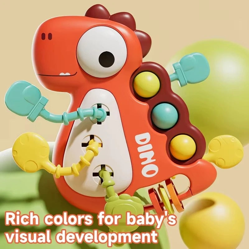 Dinosaur Busy Board Toy with Montessori-Inspired Design, Pull Strings, Multi-Color, Safe for Months 6+