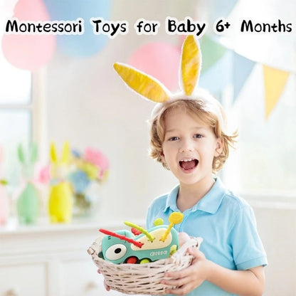 Dinosaur Busy Board Toy with Montessori-Inspired Design, Pull Strings, Multi-Color, Safe for Months 6+