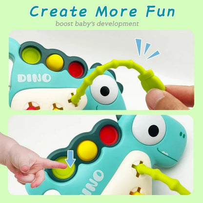 Dinosaur Busy Board Toy with Montessori-Inspired Design, Pull Strings, Multi-Color, Safe for Months 6+