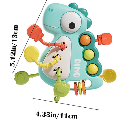 Dinosaur Busy Board Toy with Montessori-Inspired Design, Pull Strings, Multi-Color, Safe for Months 6+