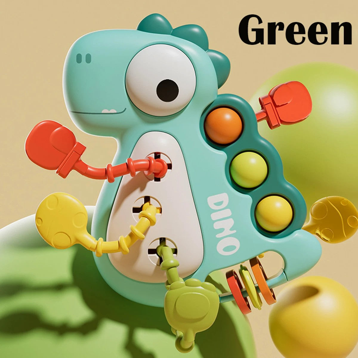 Dinosaur Busy Board Toy with Montessori-Inspired Design, Pull Strings, Multi-Color, Safe for Months 6+