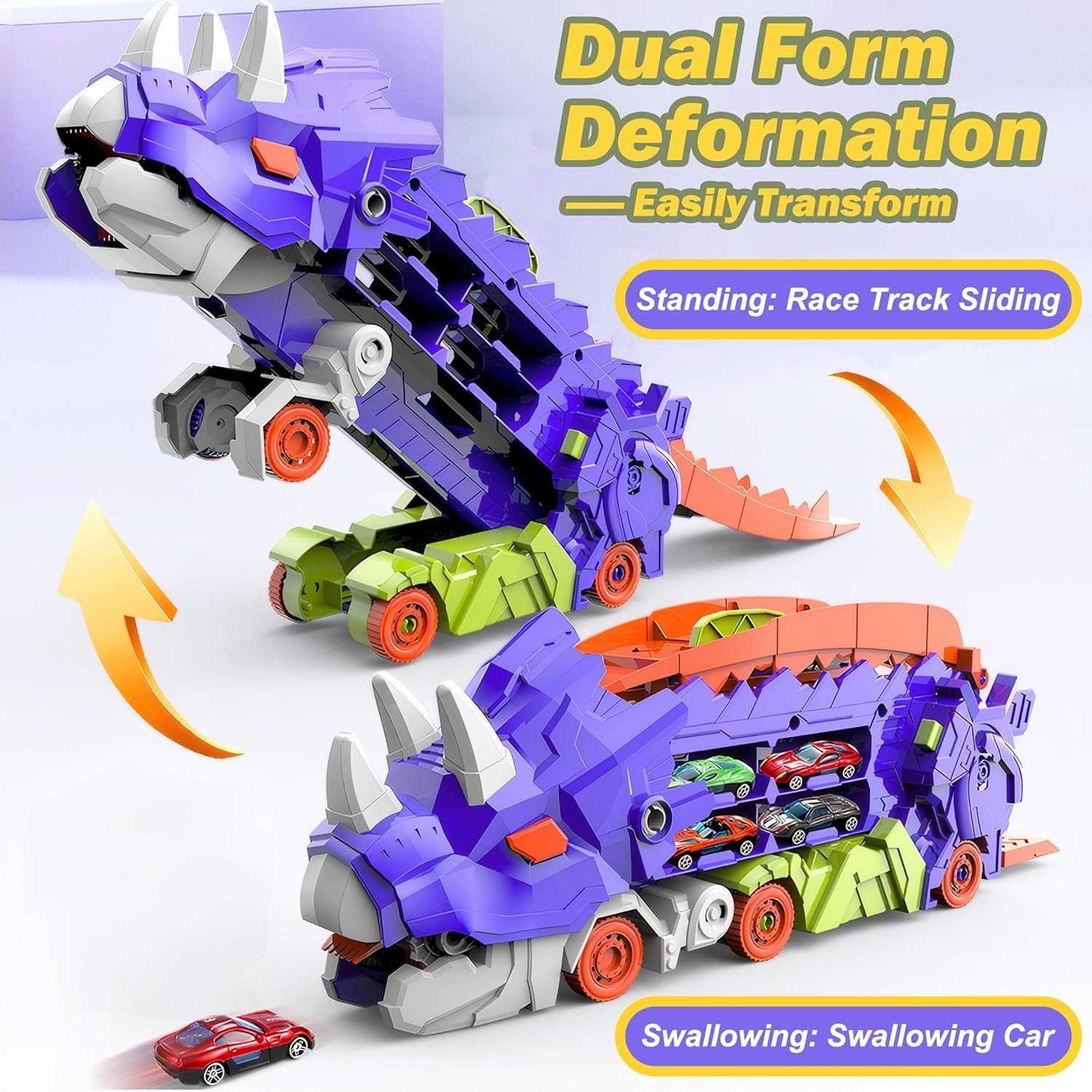 Dinosaur Transforming Truck Toy – Converts into Dinosaur, Includes Mini Alloy Cars and Accessories