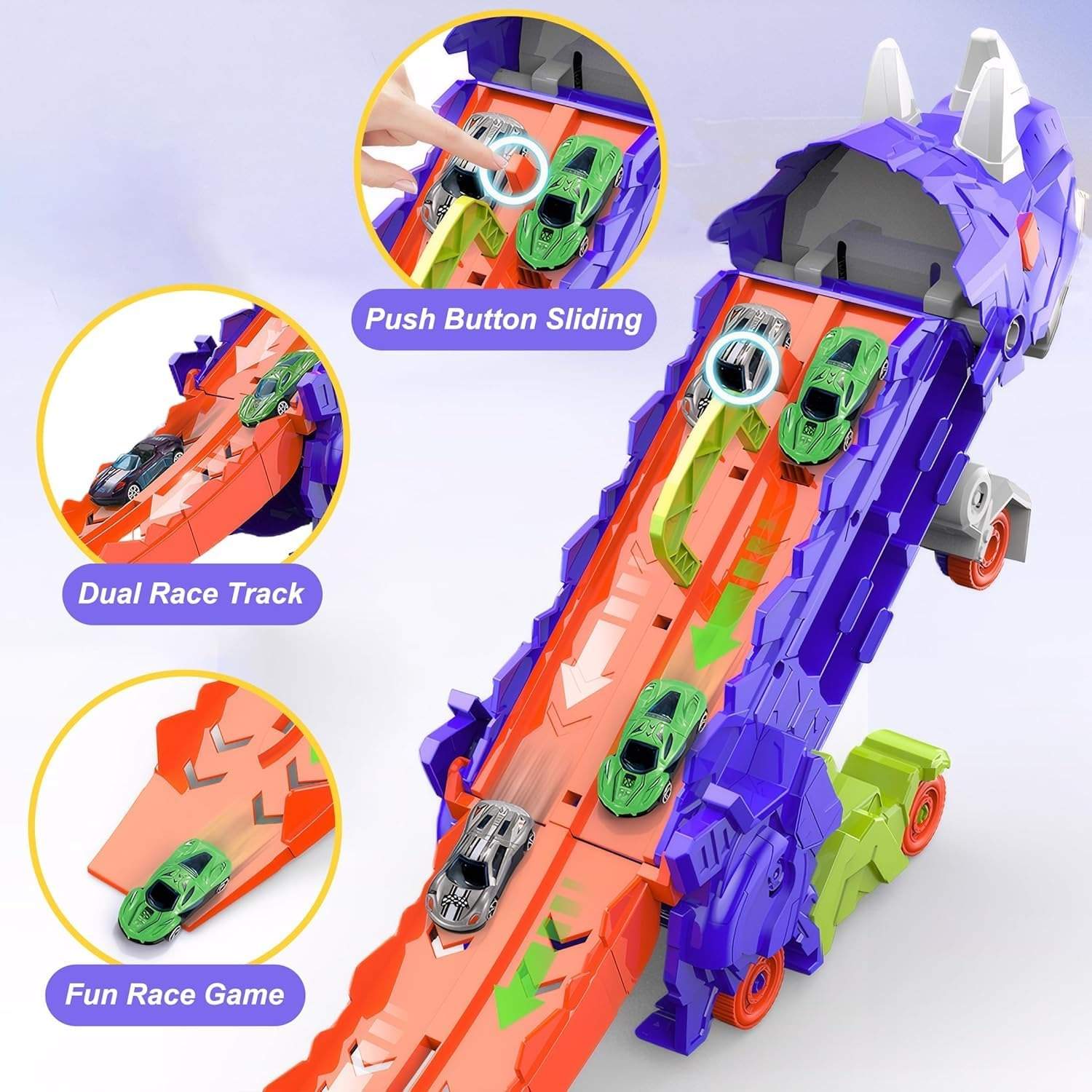 Dinosaur Transforming Truck Toy – Converts into Dinosaur, Includes Mini Alloy Cars and Accessories