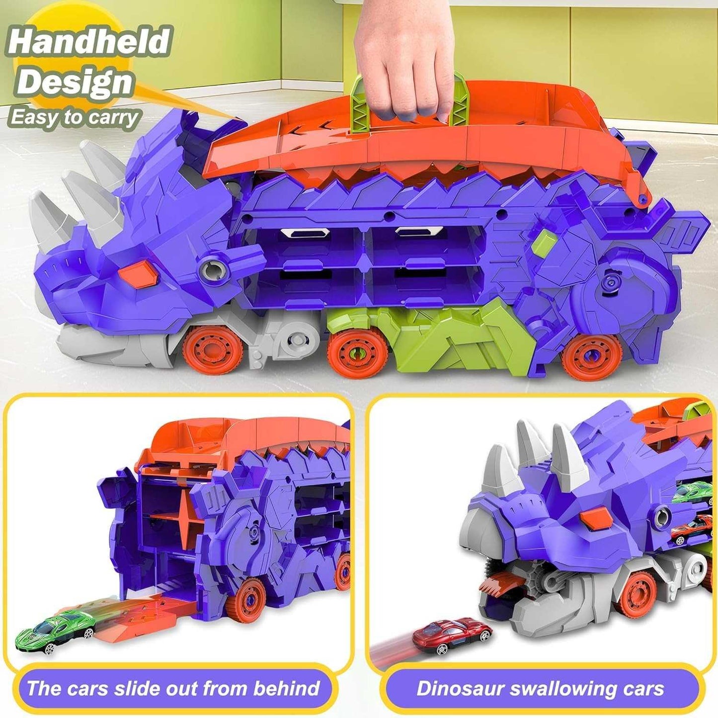 Dinosaur Transforming Truck Toy – Converts into Dinosaur, Includes Mini Alloy Cars and Accessories