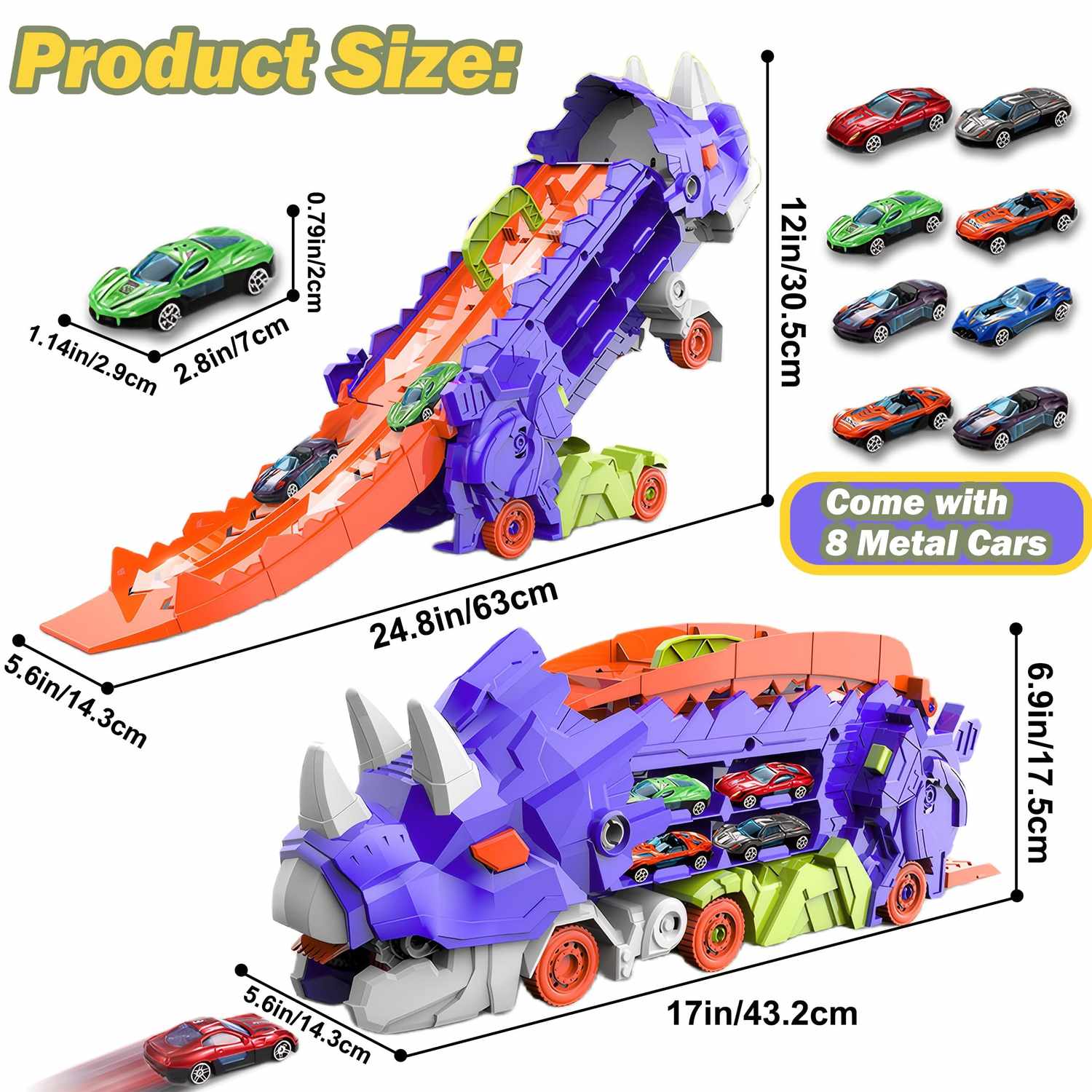 Dinosaur Transforming Truck Toy – Converts into Dinosaur, Includes Mini Alloy Cars and Accessories