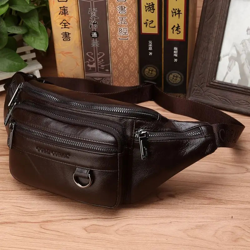 Authentic Leather Waist Pack for Men - Large Crossbody Bag