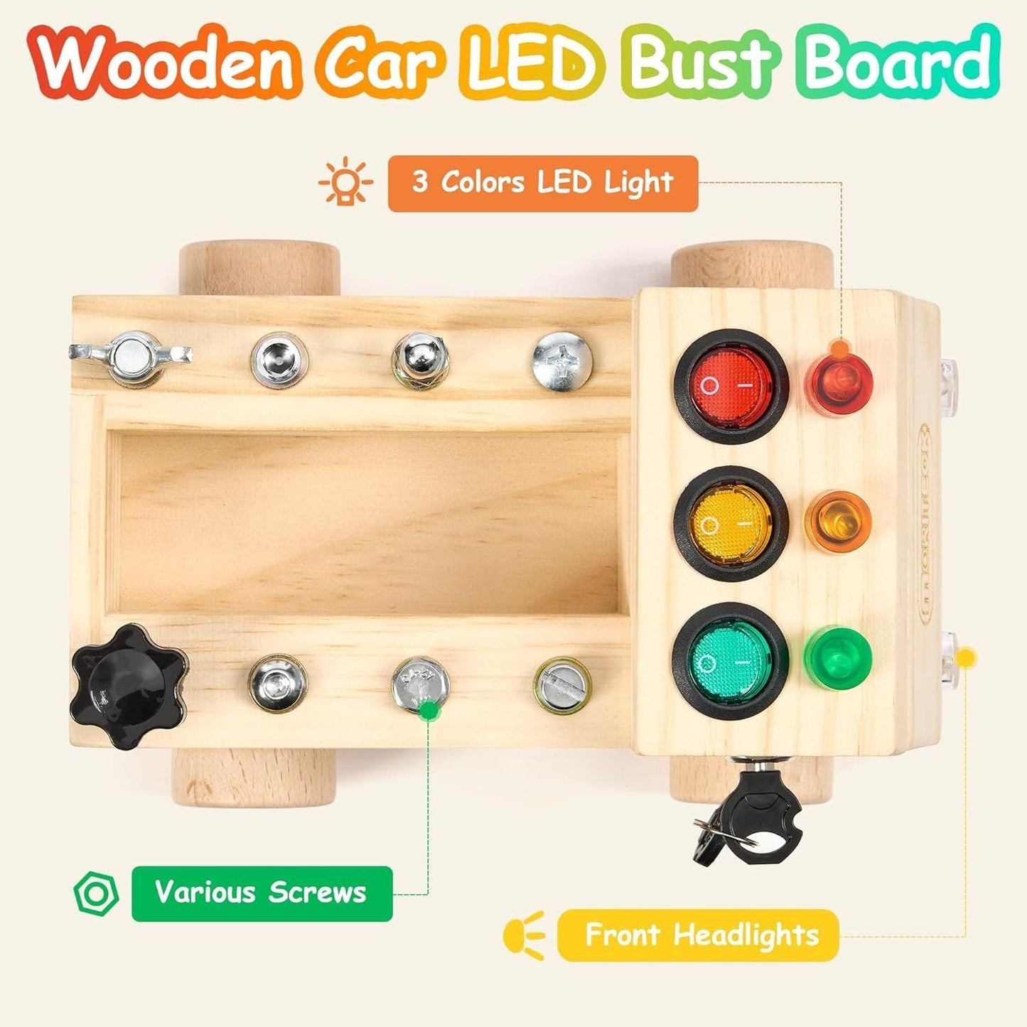 Educational Montessori Busy Board With Mechanical Assembly, LED Switches, Creative & Fun Learning For Ages 3+
