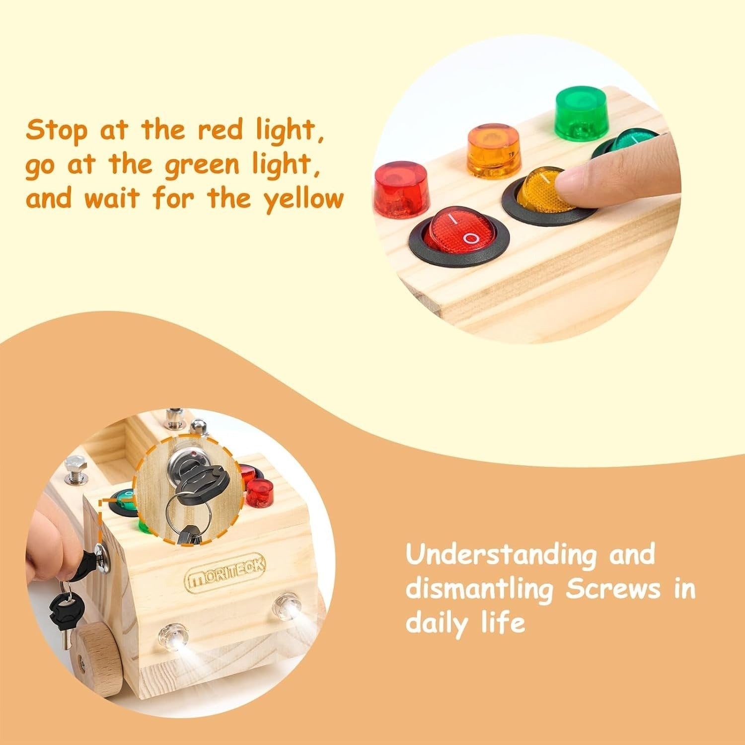 Educational Montessori Busy Board With Mechanical Assembly, LED Switches, Creative & Fun Learning For Ages 3+