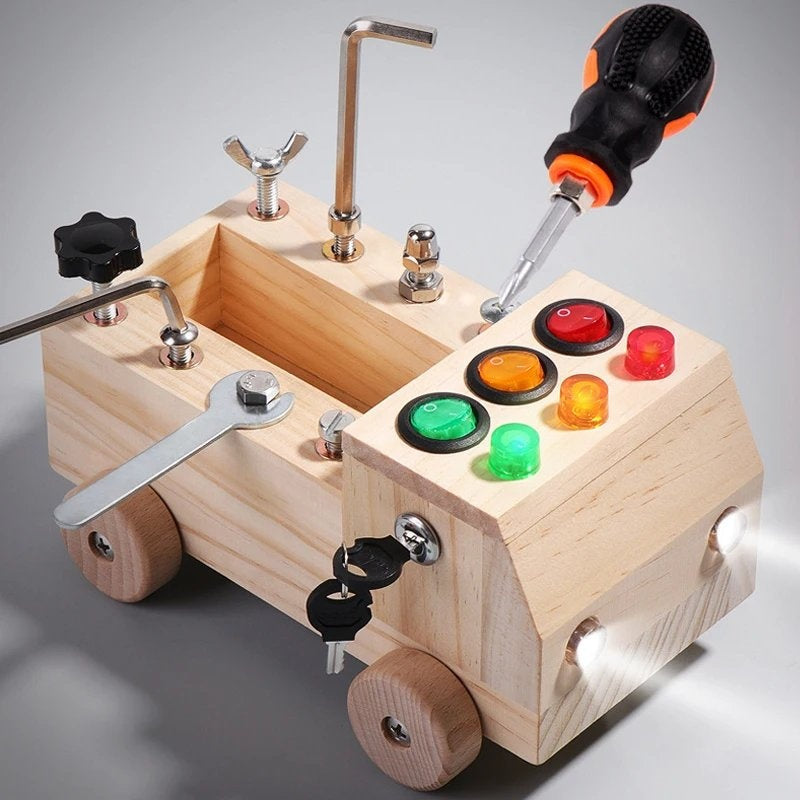 Educational Montessori Busy Board With Mechanical Assembly, LED Switches, Creative & Fun Learning For Ages 3+