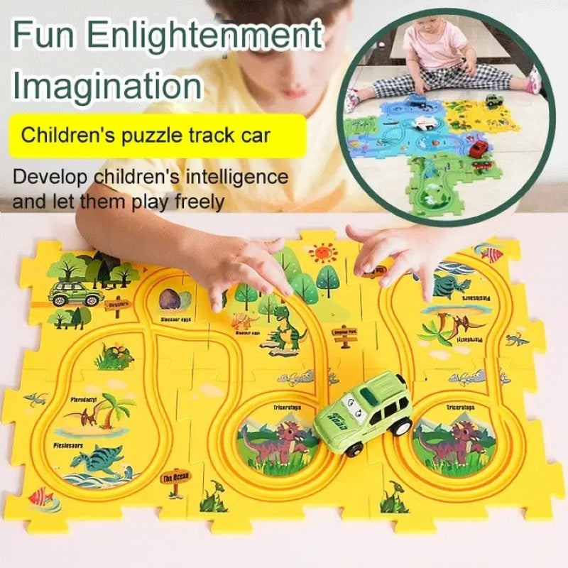 Electric Track Car Puzzle Toy with Creative Assembly, Made of Safe Plastic, Safe for Ages 3+