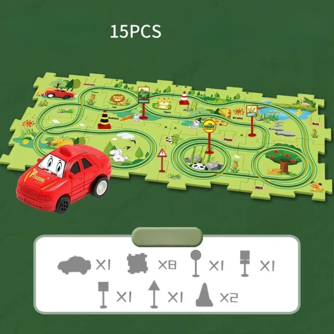 Electric Track Car Puzzle Toy with Creative Assembly, Made of Safe Plastic, Safe for Ages 3+