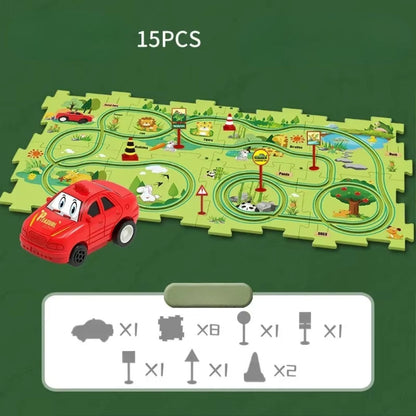 Electric Track Car Puzzle Toy with Creative Assembly, Made of Safe Plastic, Safe for Ages 3+