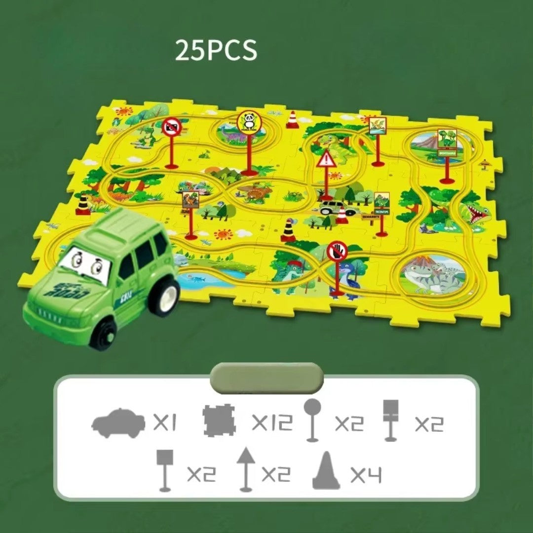 Electric Track Car Puzzle Toy with Creative Assembly, Made of Safe Plastic, Safe for Ages 3+