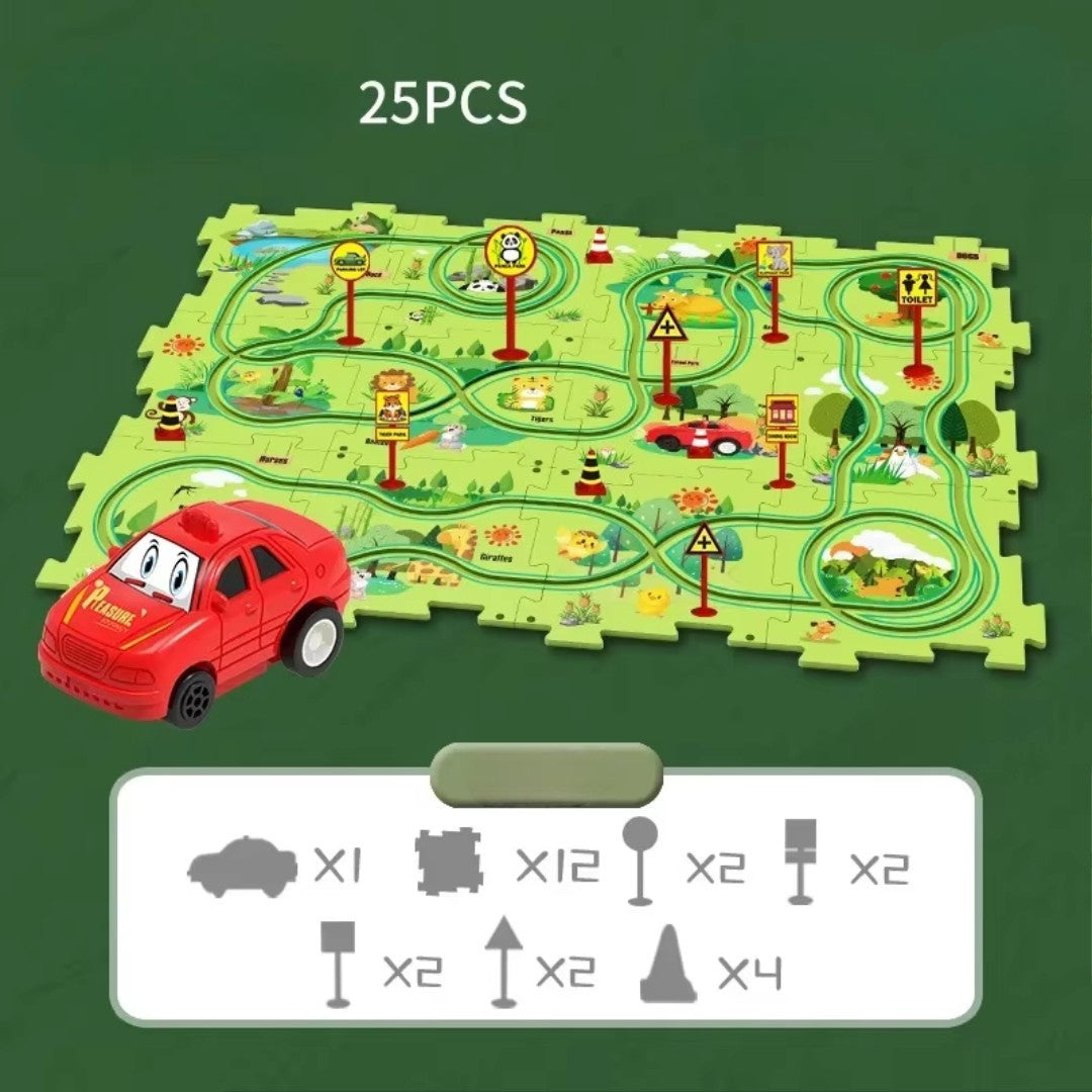 Electric Track Car Puzzle Toy with Creative Assembly, Made of Safe Plastic, Safe for Ages 3+