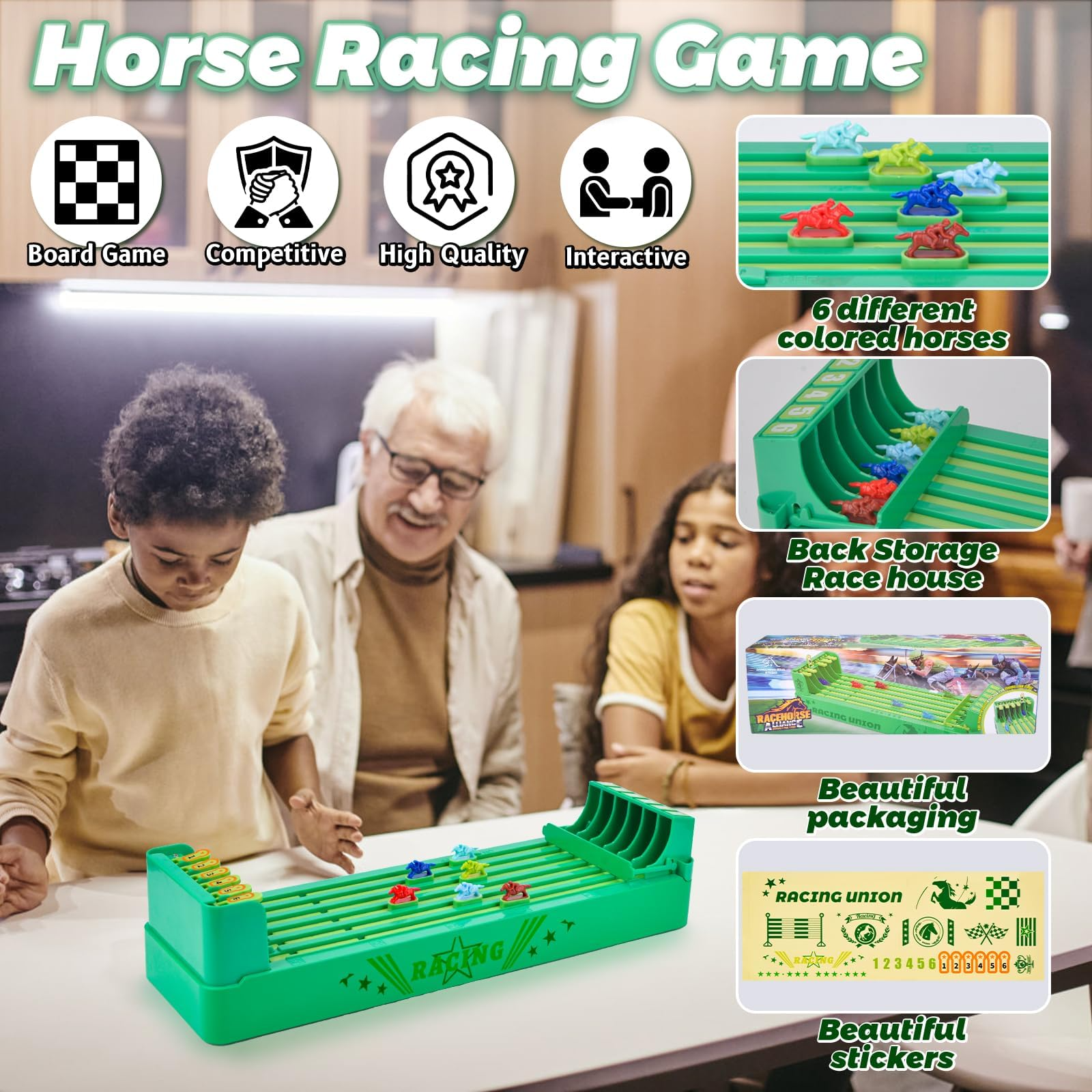 Electronic Horse Race Board Game with 6 Horses, Battery Powered Machine, Safe for Ages 3+