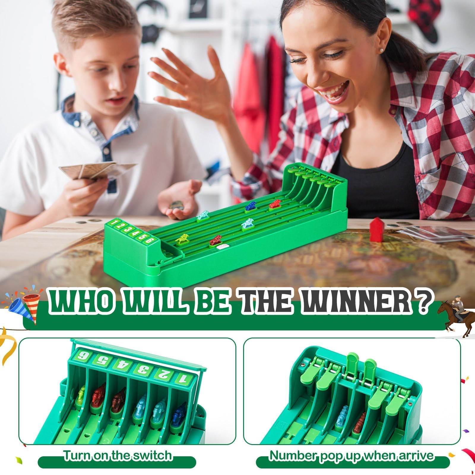Electronic Horse Race Board Game with 6 Horses, Battery Powered Machine, Safe for Ages 3+