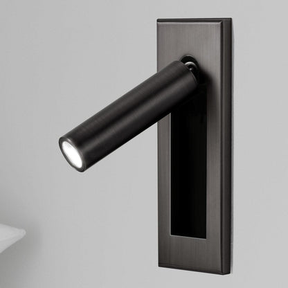 Modern wall-mounted light fixture with a rectangular base on a gray background