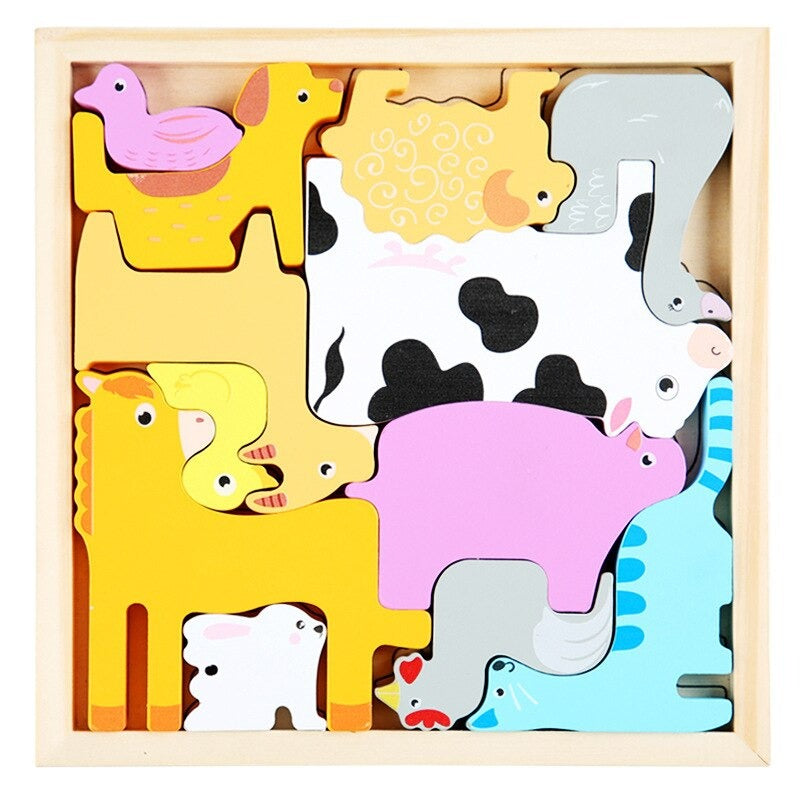 Wooden Jigsaw Puzzle Set with 3 Pieces