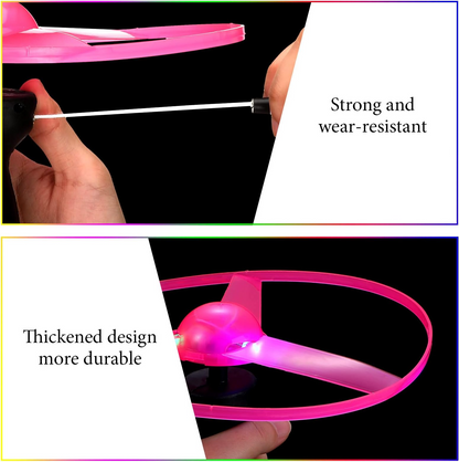 Flying Disc Launcher with Colorful LED Lights, Pull String Indoor & Outdoor Games, Safe for Ages 3+