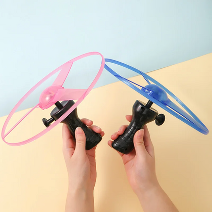 Flying Disc Launcher with Colorful LED Lights, Pull String Indoor & Outdoor Games, Safe for Ages 3+