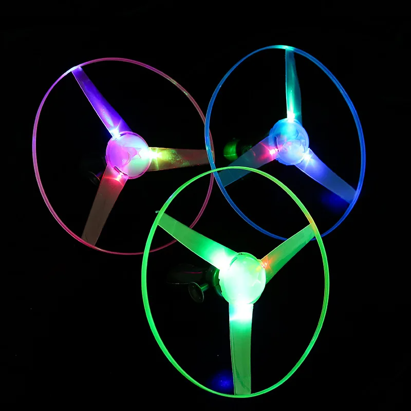 Flying Disc Launcher with Colorful LED Lights, Pull String Indoor & Outdoor Games, Safe for Ages 3+