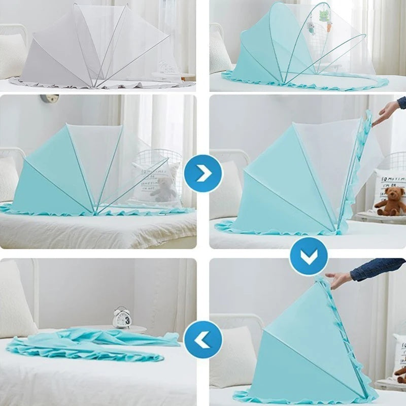 Foldable Baby Crib with Mosquito Net and Soft Mattress Set, Cute Unisex Designs, Safe Cozy Sleep Anywhere