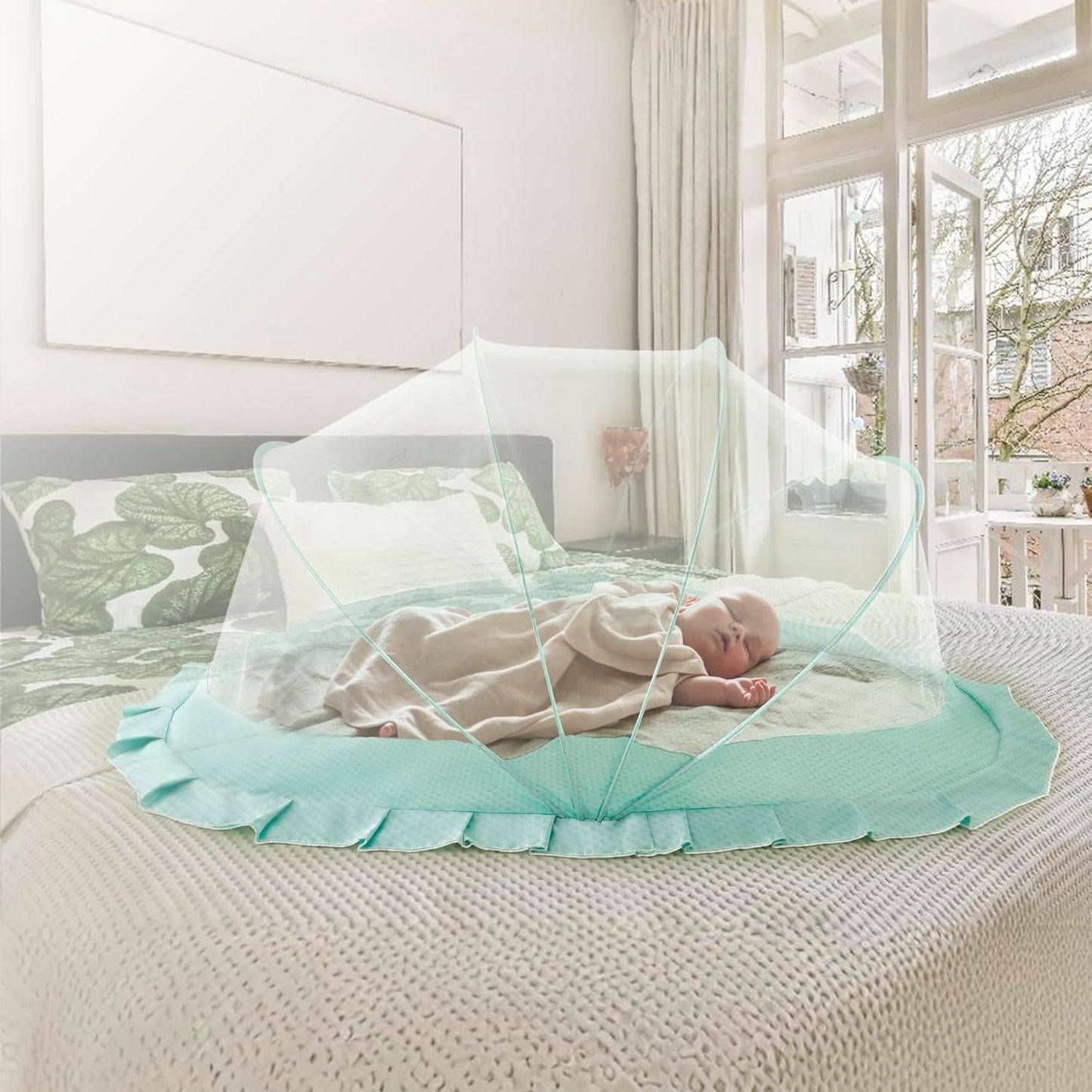 Foldable Baby Crib with Mosquito Net and Soft Mattress Set, Cute Unisex Designs, Safe Cozy Sleep Anywhere
