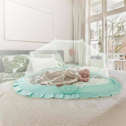 Foldable Baby Crib with Mosquito Net and Soft Mattress Set, Cute Unisex Designs, Safe Cozy Sleep Anywhere