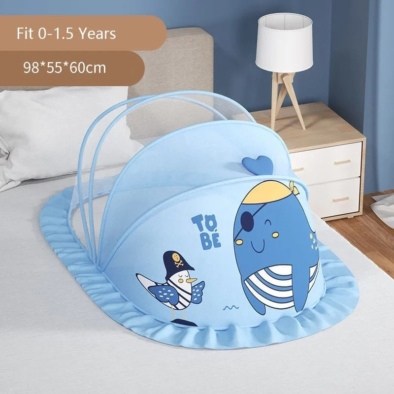 Foldable Baby Crib with Mosquito Net and Soft Mattress Set, Cute Unisex Designs, Safe Cozy Sleep Anywhere