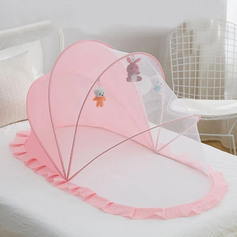 Foldable Baby Crib with Mosquito Net and Soft Mattress Set, Cute Unisex Designs, Safe Cozy Sleep Anywhere