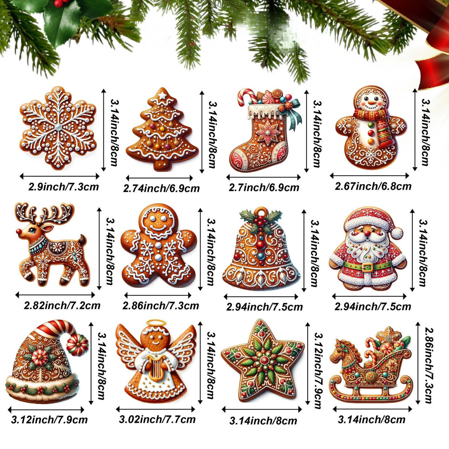 Traditional Wood Christmas Tree Decorations (12 Pack)