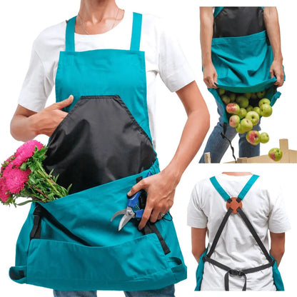 Practical Garden Apron with Cross Straps & Big Pockets