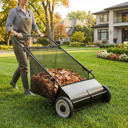 Large Yard Leaf Sweeper 26 Inch Manual Lawn Collector