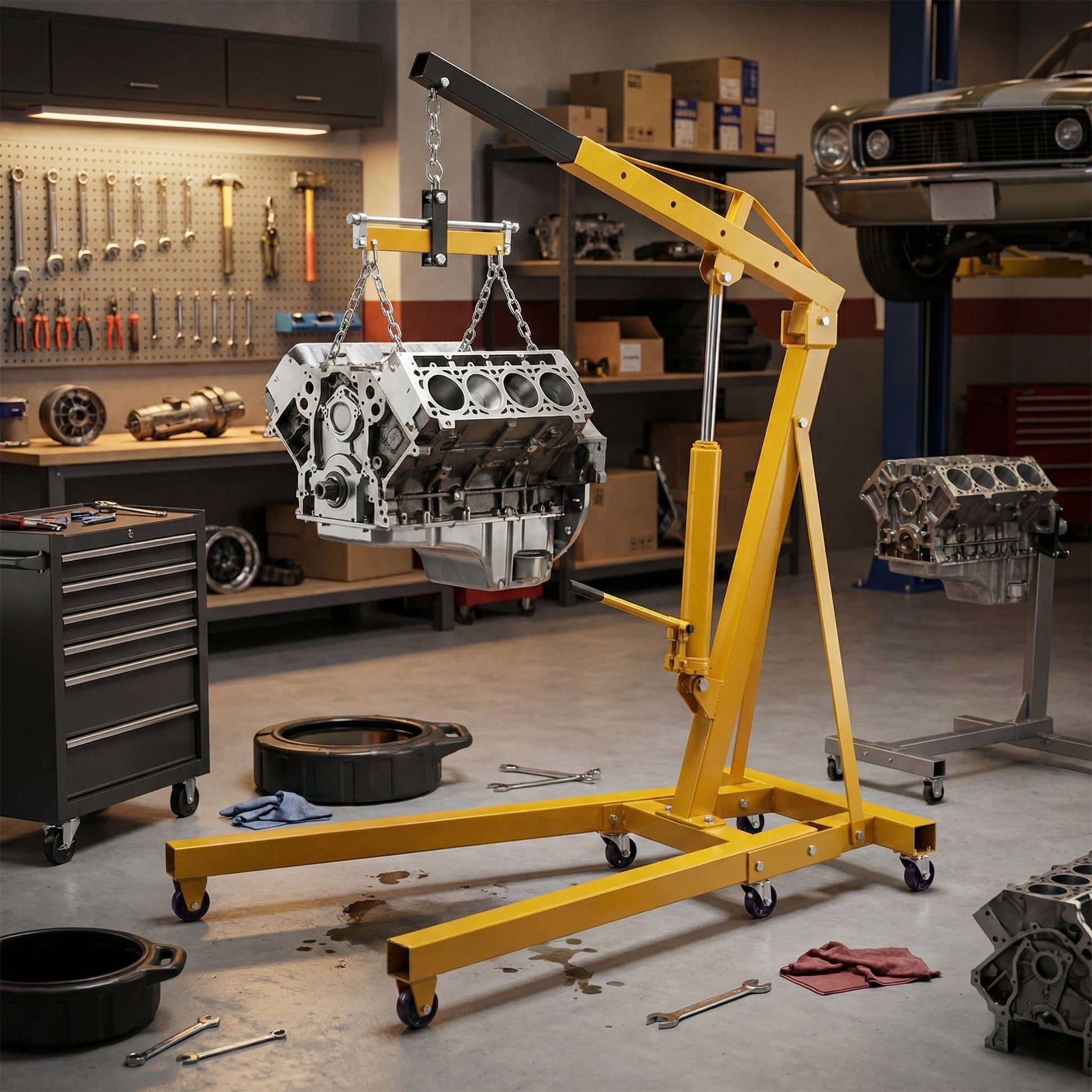 Compact 2 Ton Folding Hydraulic Garage Lift Crane - Halri