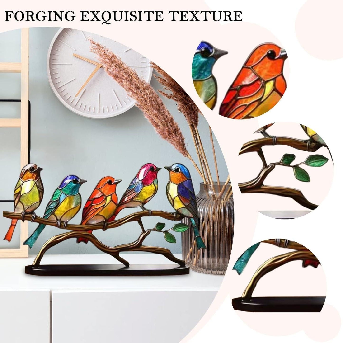 Glass Bird Ornaments – Modern Home Accent with Handmade Acrylic Decor and Vibrant, Long-Lasting Colors