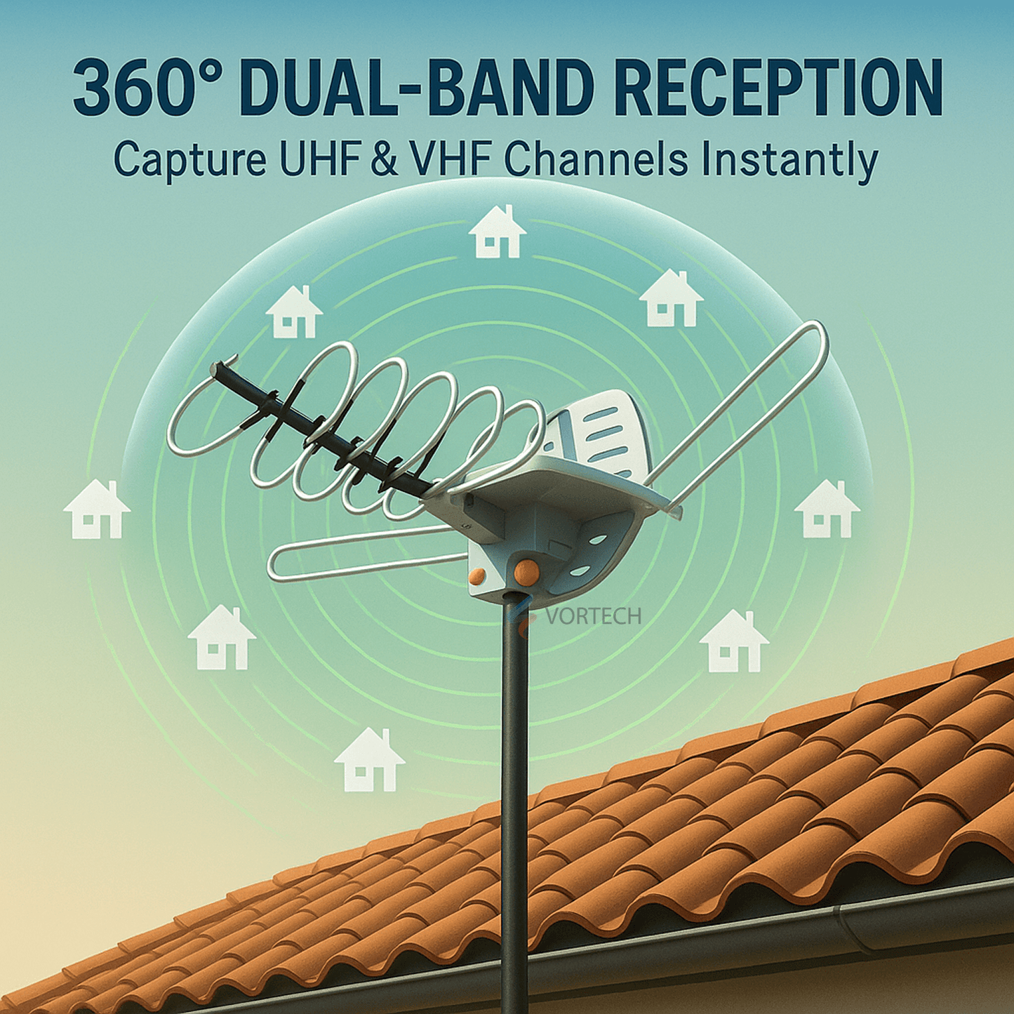 Long Range HD Outdoor TV Antenna | 360° Signal Reception