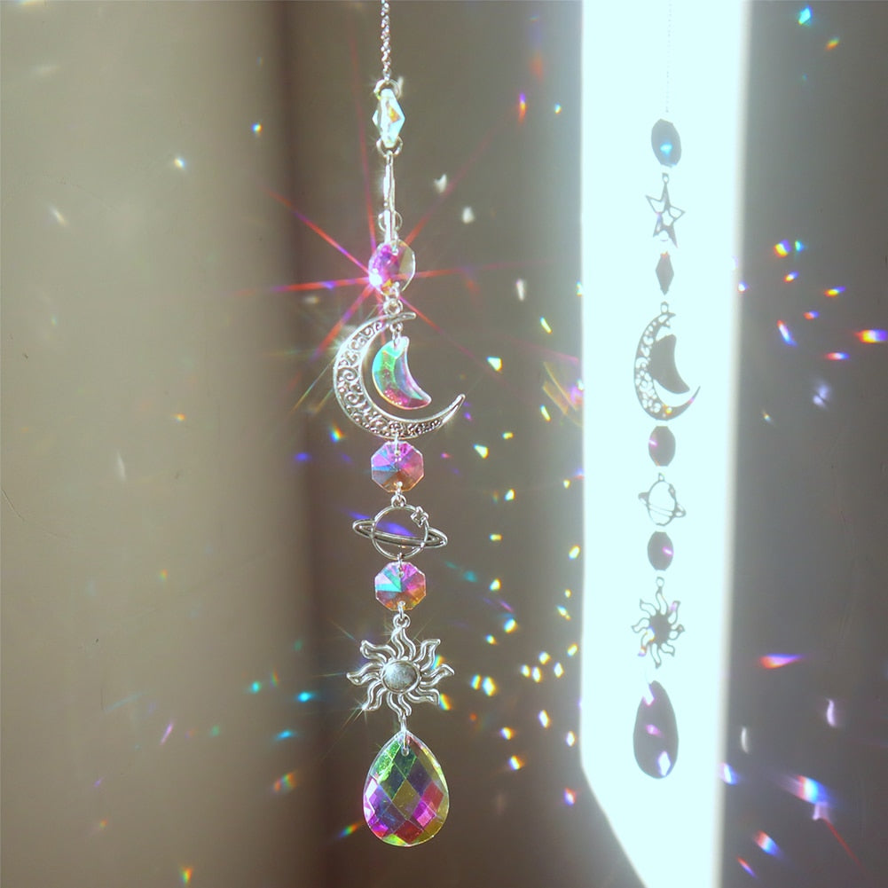 Beautiful Crystal Wind Chime Moon Decor