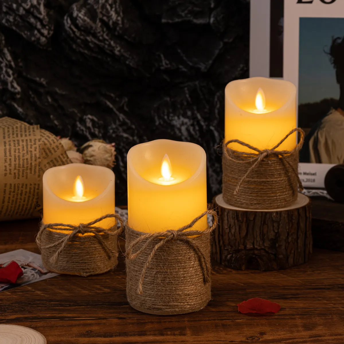 Warm LED Flickering Candle Set