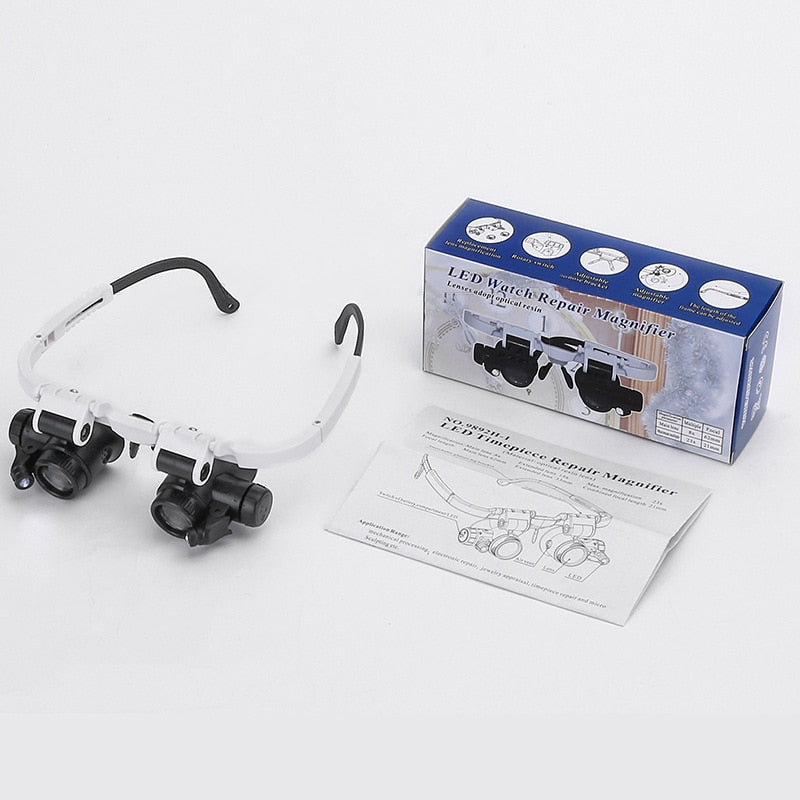 LED Adjustable Magnifier Headband With Swappable Lenses