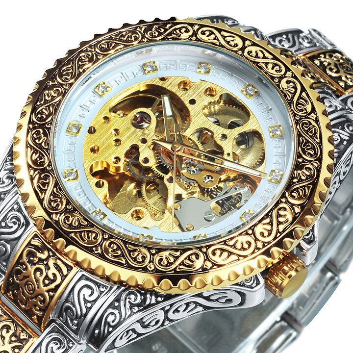 Vintage Style Engraved Mechanical Wrist Watch