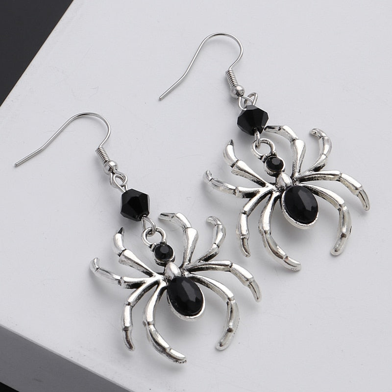 Boho Dark Spider Dangle Earrings